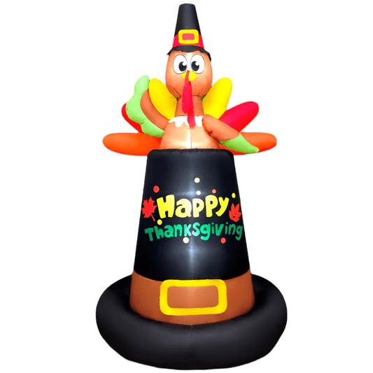 Thanksgiving Turkey Sitting on Pilgrim Hat Inflatable - 244cm