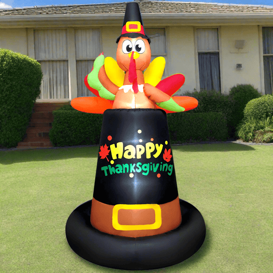 Thanksgiving Turkey Sitting on Pilgrim Hat Inflatable - 244cm