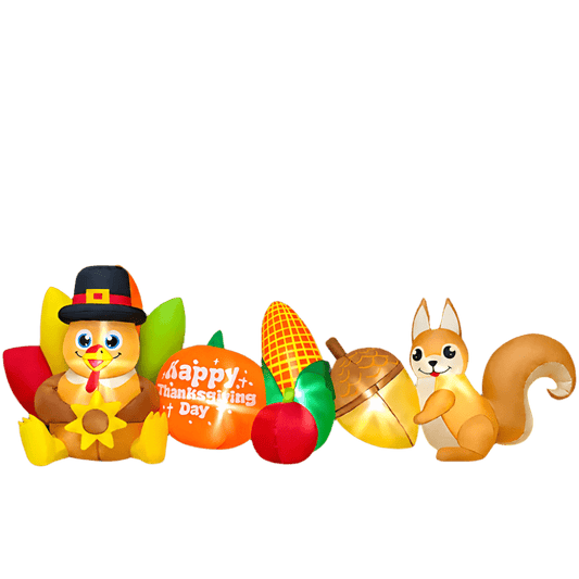 Thanksgiving Turkey & Squirrel Harvest Scene Inflatable - 230cm