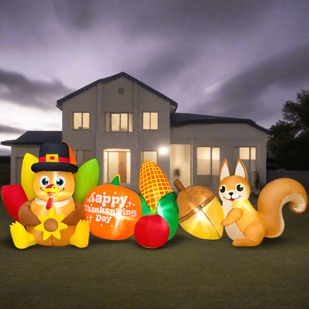 Thanksgiving Turkey & Squirrel Harvest Scene Inflatable - 230cm