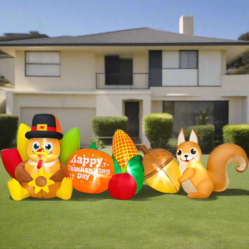Thanksgiving Turkey & Squirrel Harvest Scene Inflatable - 230cm
