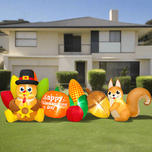 Thanksgiving Turkey & Squirrel Harvest Scene Inflatable - 230cm