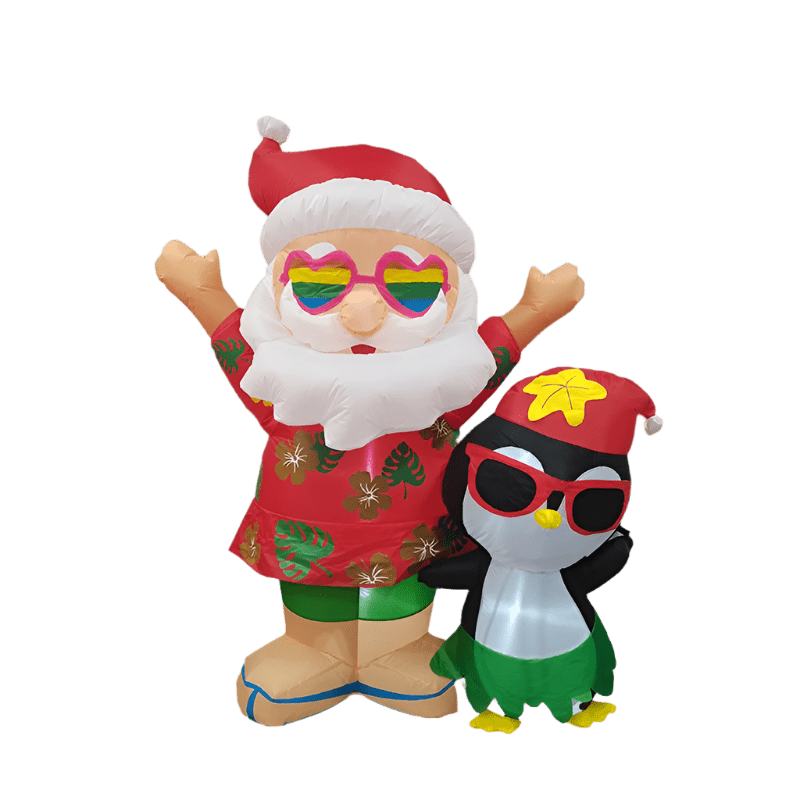 Tropical Santa and Penguin Inflatable - 180cm