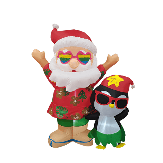 Tropical Santa and Penguin Inflatable - 180cm