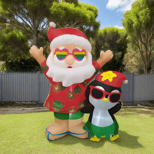 Tropical Santa and Penguin Inflatable - 180cm