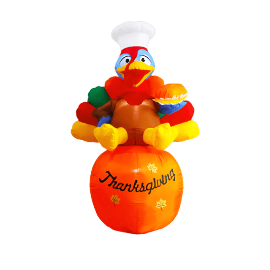 Turkey Chef with Pie on Pumpkin Inflatable - 180cm