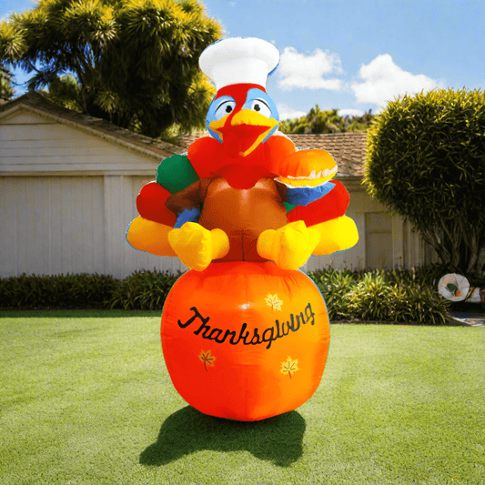 Turkey Chef with Pie on Pumpkin Inflatable - 180cm