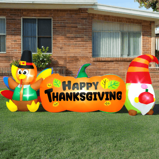 Turkey, Gnome and Thanksgiving Pumpkin Inflatable - 240cm