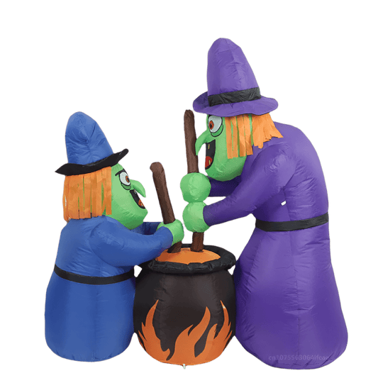 Two Old Witches with Cauldron of Spells Inflatable - 150cm