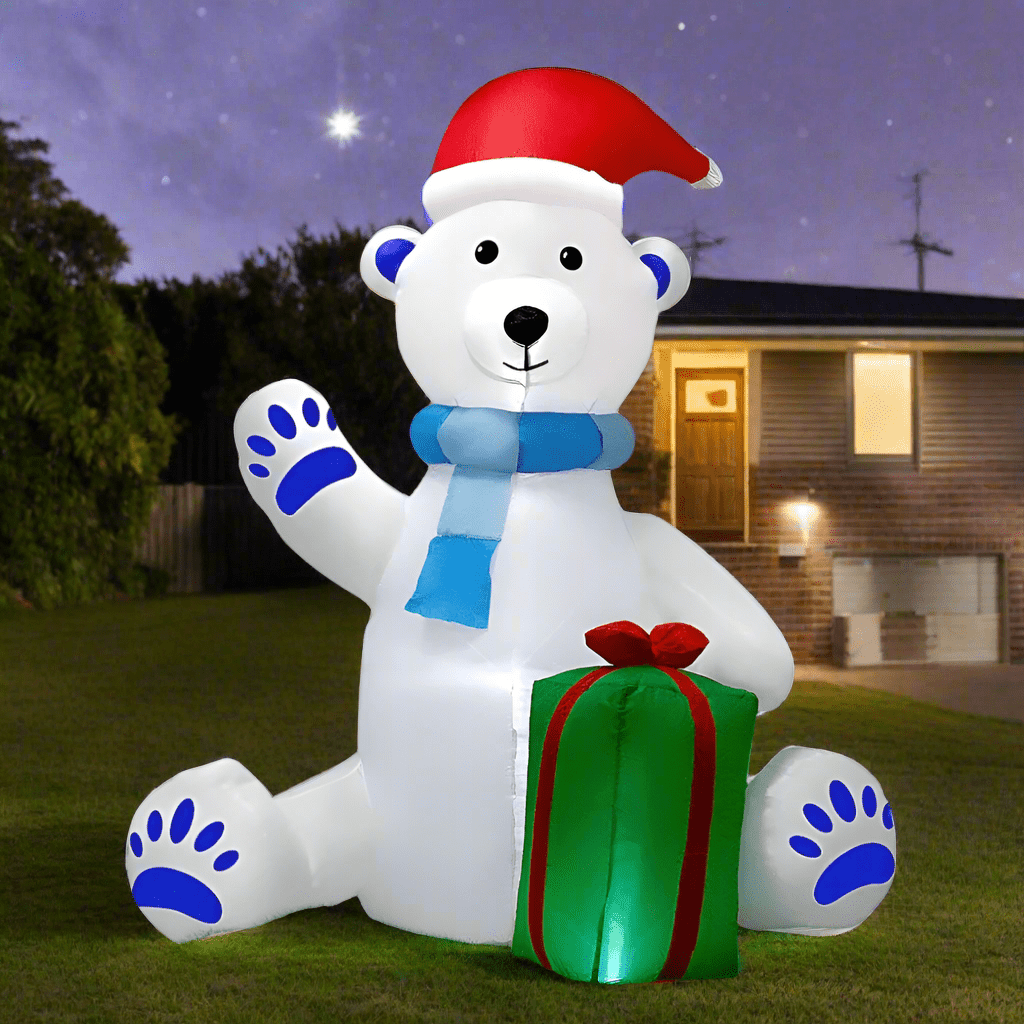 Waving Polar Bear with Present Inflatable - 180cm