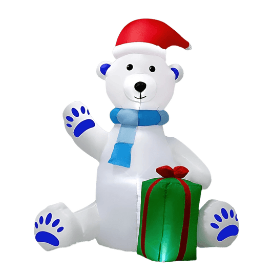 Waving Polar Bear with Present Inflatable - 180cm