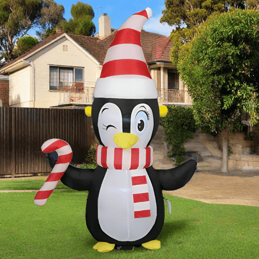 Winking Penguin with Candy Cane Inflatable - 150cm
