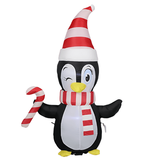 Winking Penguin with Candy Cane Inflatable - 150cm
