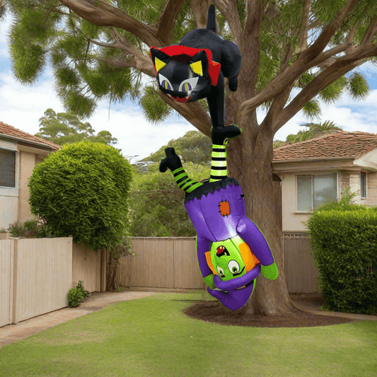 Witch and Cat Hanging Upside Down Inflatable - 240cm