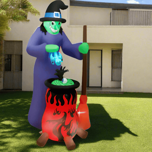 Witch with rotating cauldron and broom - 240cm