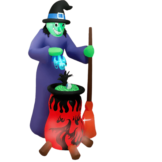 Witch with rotating cauldron and broom - 240cm